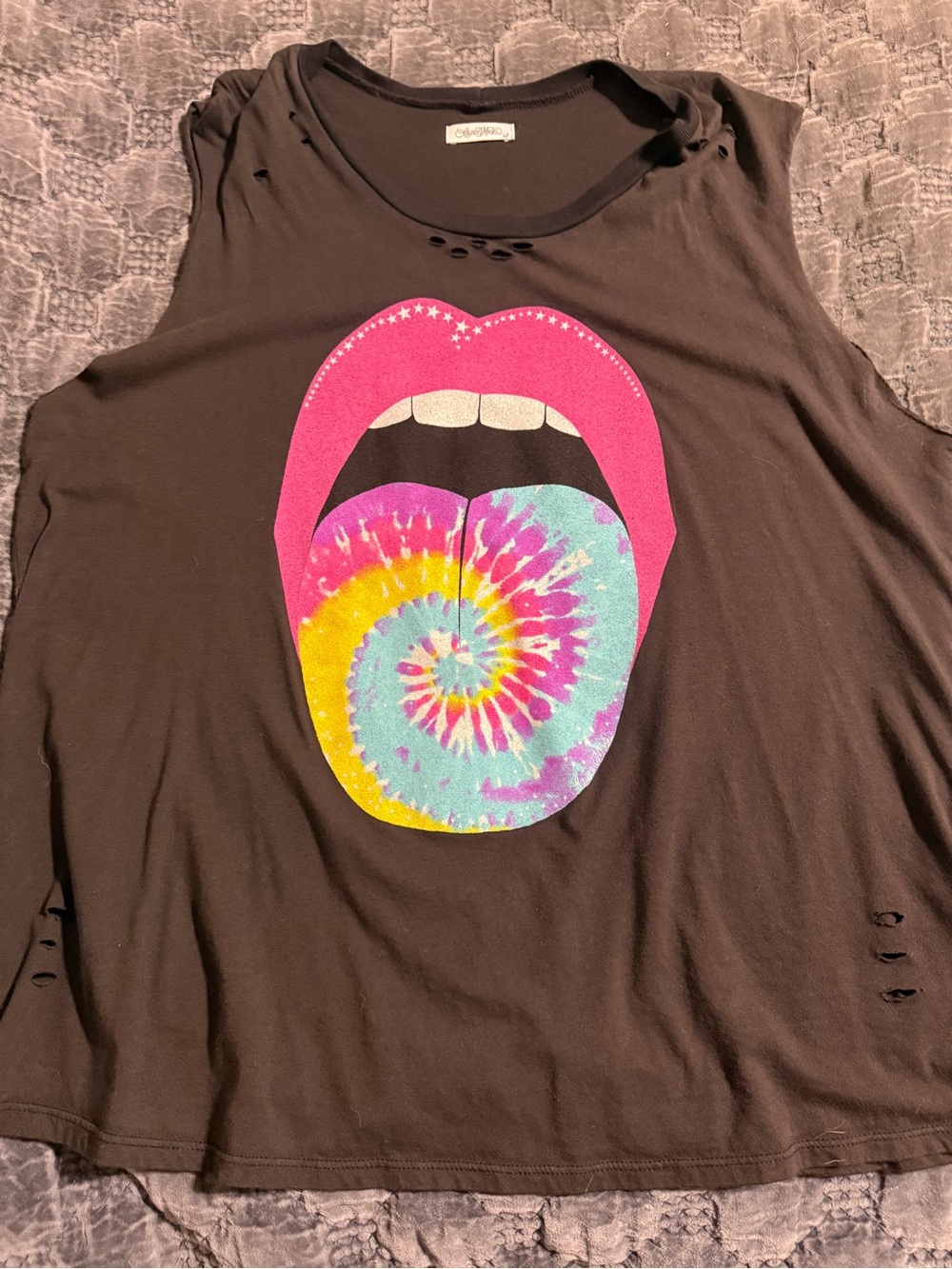 Graphic Tie-Dye Tongue Black Women's Tank Top Lauren Moshi